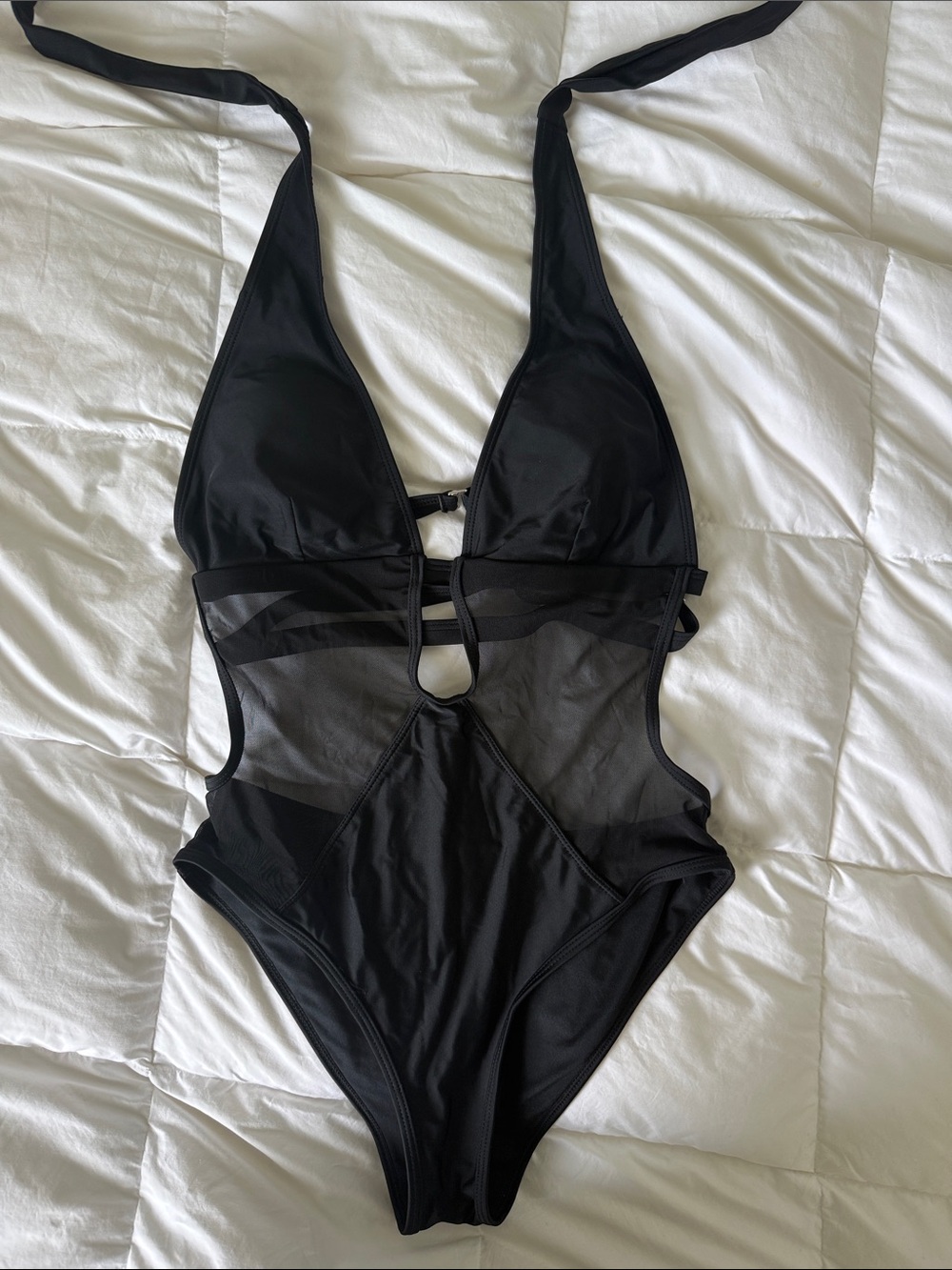 Black Mesh One-Piece Swimsuit Women Small